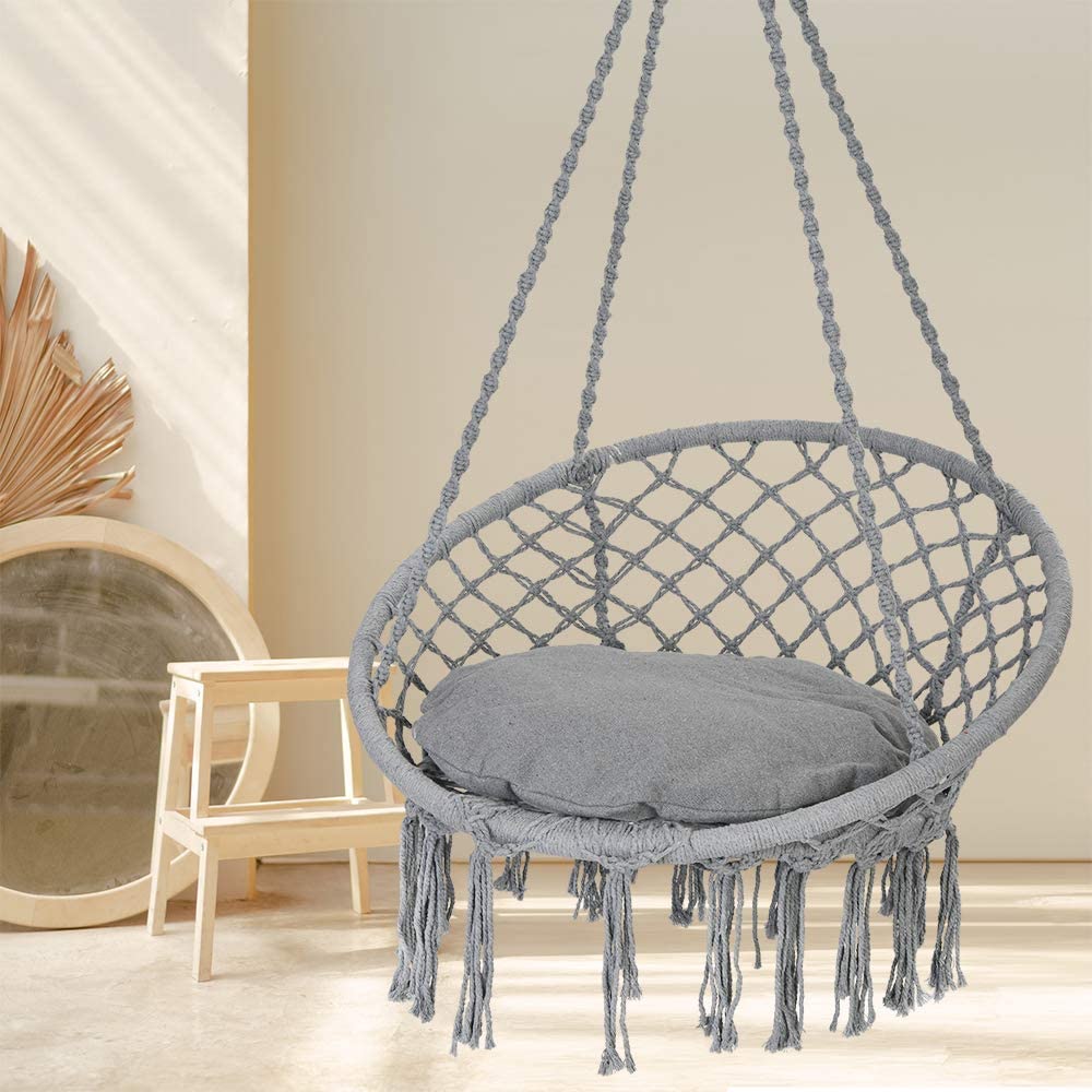 Hammock chair macrame hanging swing with pillow