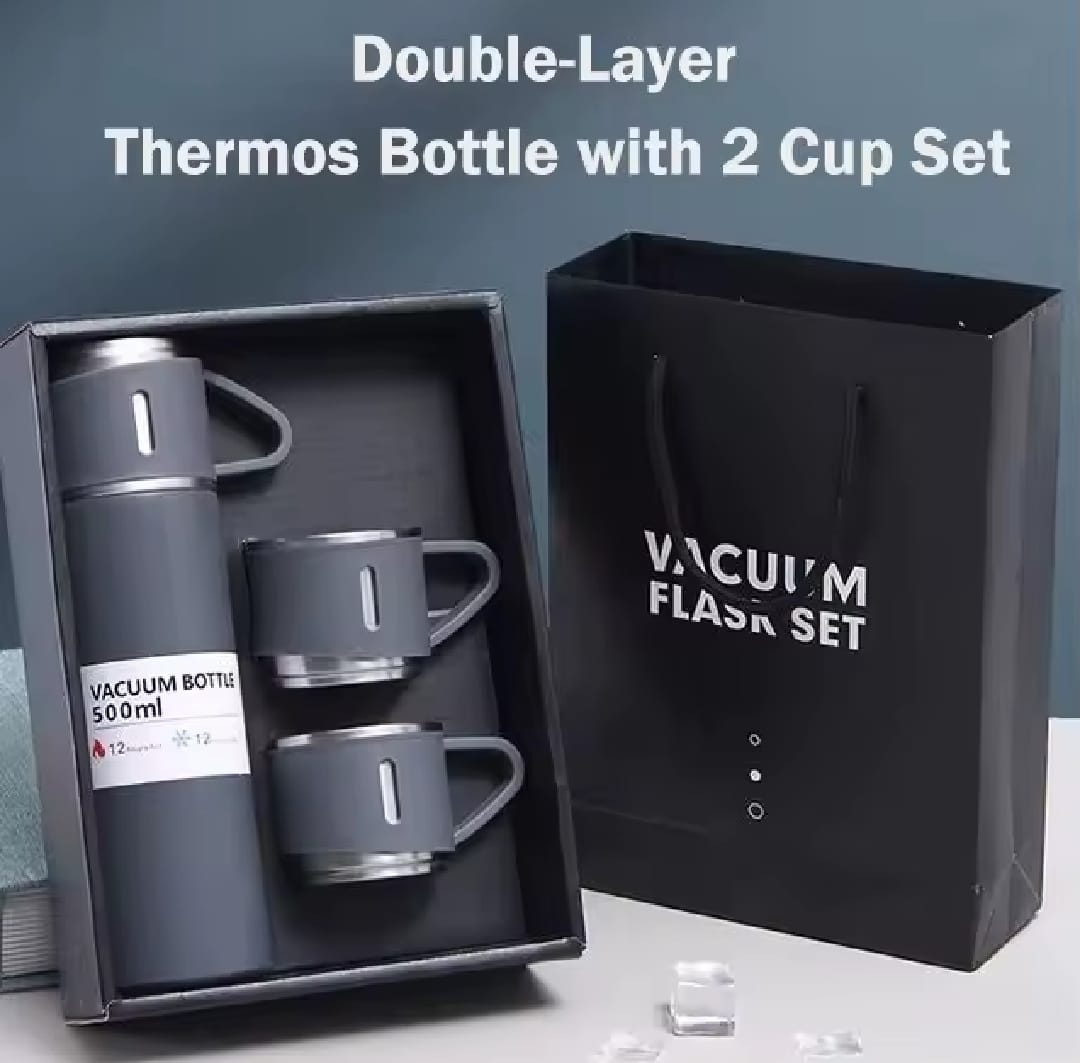 Stainless Steel Vacuum Thermos Flask With Two Cups