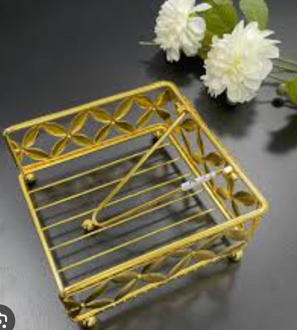 Golden Metal Tissue Holder Decorative Flower Design