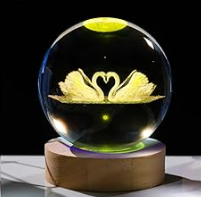 Crystal Ball 6cm Couple Swan