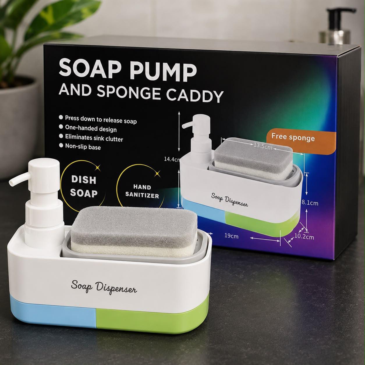 3-in-1 Hand And Dish Soap Dispenser Set with Sponge