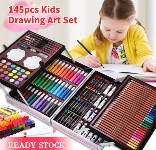 145 pcs Kids Drawing Art Set Suitcase Box