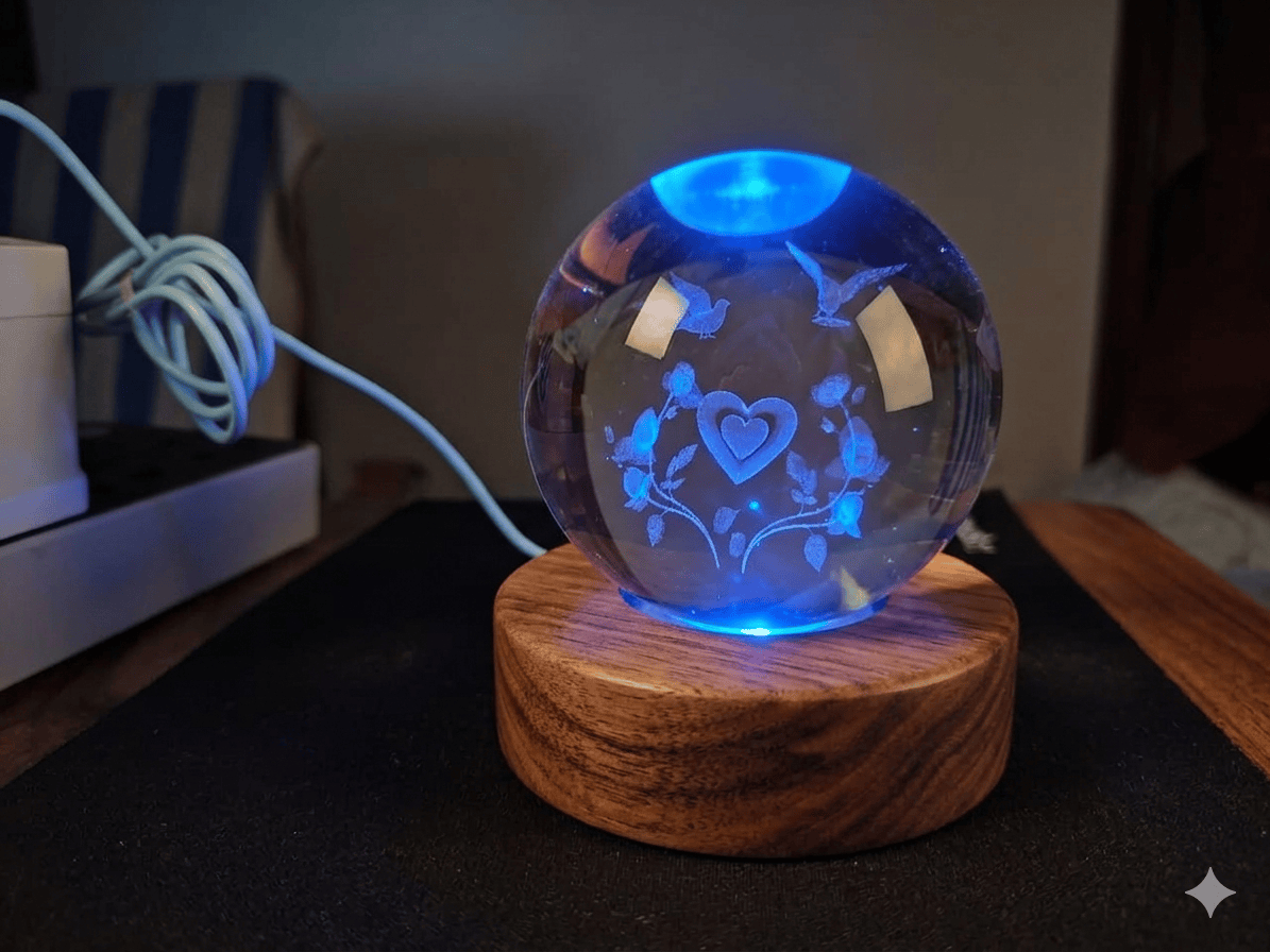Crystal Ball - Love 8cm ( 7 Colour Changing )