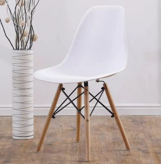 Barista Chair – Modern White Eames Style Chair with Wooden Legs