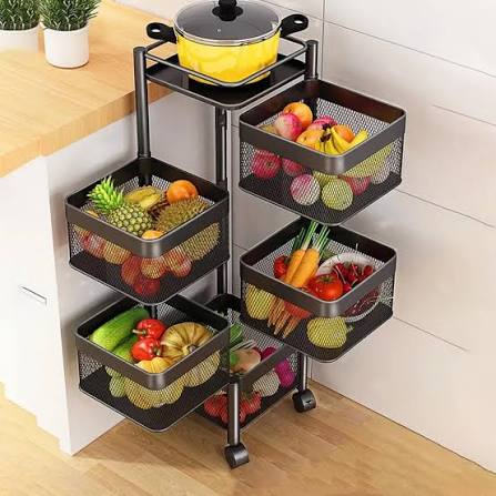 5 Layer Rotating Fruit & Vegetable Storage Rack with Wheels