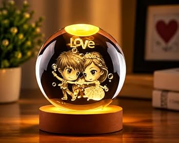 Crystal Ball Night Light - Love Design 6cm